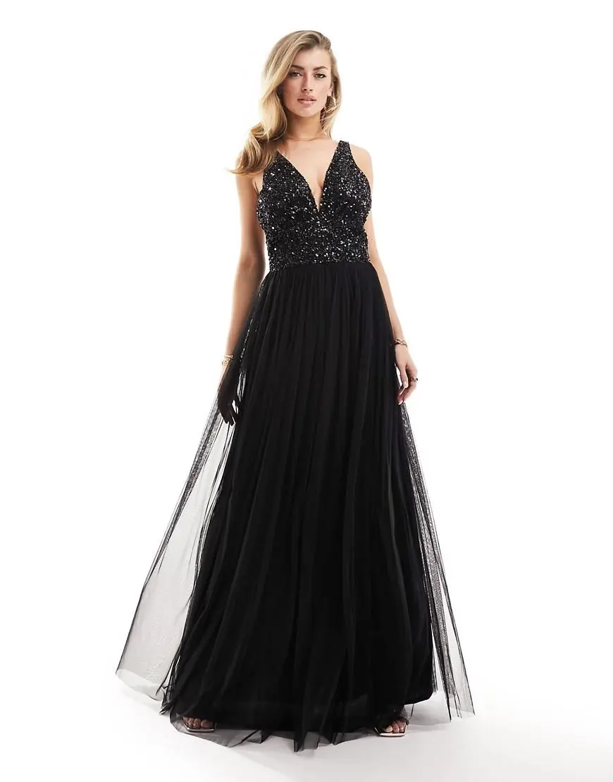 Compare prices for Beauut Bridesmaid embellished v-neck maxi dress in black  | Stylight