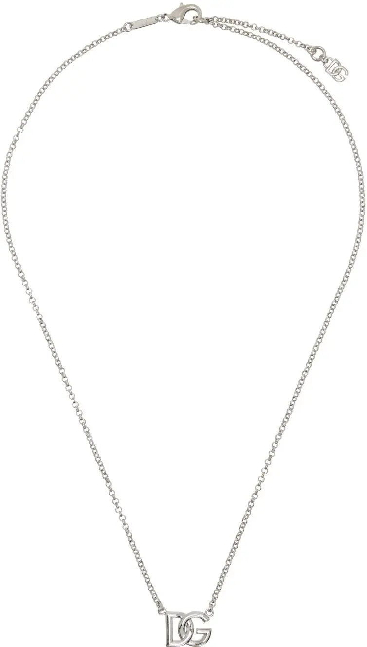 Dolce & Gabbana silver tone horseshoe outlet Logo pendant necklace