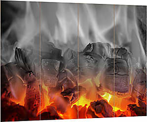 brennende Holzkohle in Kamin schwarz//weiß Leinwandbild Wanddeko Kunstdruck