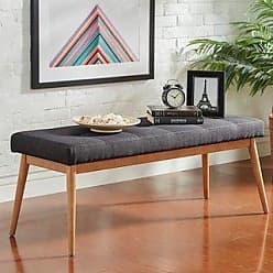 Inspire Q Sawyer Curved Back Tufted Linen Upholstered Bench by Artisan Charcoal