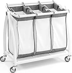 Champagne Gold Seville Classics Mobile 3-Bag Laundry Hamper Sorter Cart with Folding Table