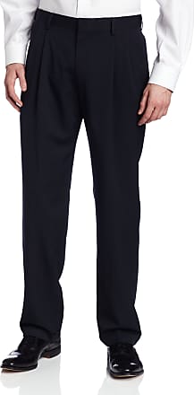 Haggar Mens Two Tone Herringbone Expandable Waist Pleat Front Dress Pant,Navy,40W x 29L