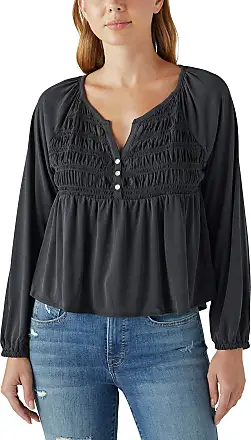 Lucky Brand Boho Style Long Sleeve Shirt Criss Cross Lace-Up Neck Line Size  S