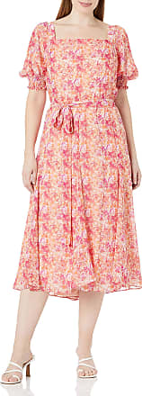 Gabby Skye womens Plus Size Gabby Skye Short Sleeve Square Neck Midi A-line Floral Print Chiffon Dress, Blush/Coral, 20-21 Plus