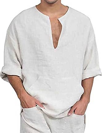 Manches courtes Col en V Avec poches COOFANDY Chemise de nuit pour homme En coton et lin