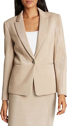 Tahari by ASL Womens Notch Collar One Button Lurex Jacket, Silver Camel Glitter, 14