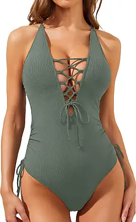 Holipick Women One Piece High Neck Swimsuits for Women Mesh Bathing Suit  Open Back Swimwear Army Green XS : : Clothing, Shoes & Accessories