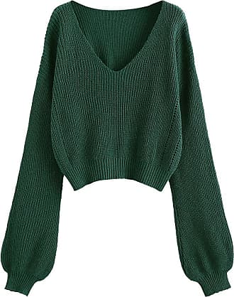 ZAFUL Women's Argyle Sweater V-Neck Lapel Collar Cropped Sweater