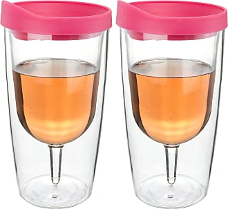 Wine Tumbler 2 Pack Insulated Double Wall Acrylic Pink Drink Cup w/ Lid 16oz 
