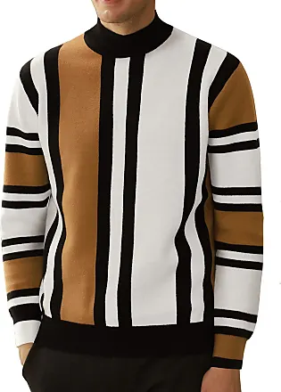 Men's Charcoal Zip Sweater, White and Navy Vertical Striped Long