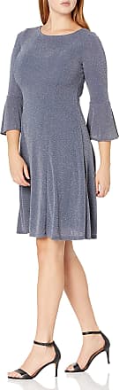 Jessica Howard Womens 3/4 Sleeve Fit and Flare Glitter Knit Dress, Gray, 12