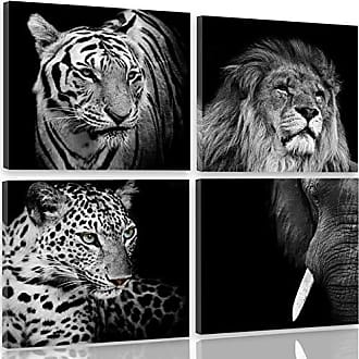 LEINWAND BILDER Löwe Tiere Afrika schwarz weiß WANDBILDER XXL Kunstdruck