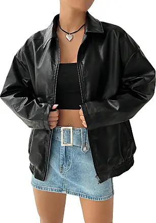 MakeMeChic Women's Petite Casual Faux Leather Cropped Jacket Zip Up Long  Sleeve Moto Biker Coat