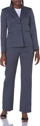 Le Suit Womens Striped Herringbone 2 Button Notch Collar Pant Suit, Steel Multi, 14