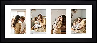 Golden State Art, 12x12 Black Wood Frame with White Mat - Displays Four 4x6 Photos - Square Collage Frame - Real Glass, Sawtooth Hanger, Flexible