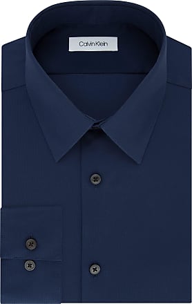 Calvin Klein Mens Dress Shirts Slim Fit Non Iron Solid, Blue Ocean, 17.5 Neck 36-37 Sleeve