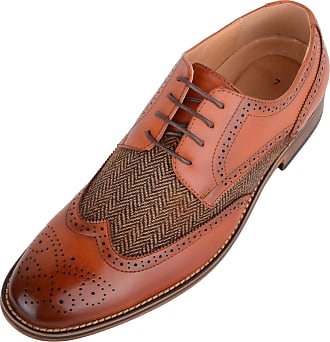 Mens Real Leather Vintage Shoes Brogues 1920s Suede Tweed Laced Shoes Smart Formal