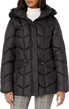 Jacket Black LARRY LEVINE Women's Faux-Fur-Trim Hooded Down Coat size XL