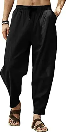 Pantalon d'été en lin pour homme - Grande taille - Pantalon de loisirs -  Léger - Coupe ample - Avec élastique - Jambes larges, bleu, L : :  Mode