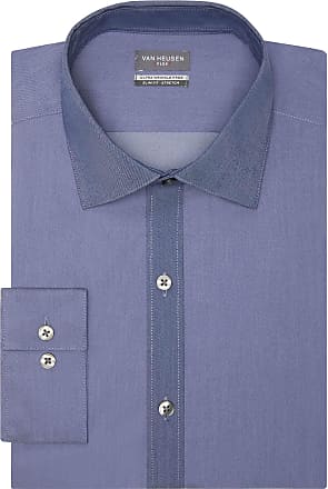 Van Heusen Mens Dress Shirt Slim Fit Ultra Wrinkle Free Flex Collar Stretch, Denim Blue, 15-15.5 Neck 32-33 Sleeve