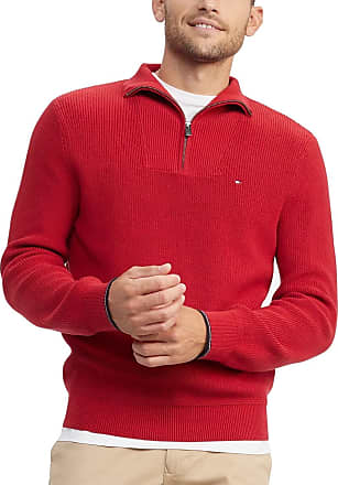 Rhubarb Bright Red INC Quarter Zip and Button Ribbed Sweater Pull Over 