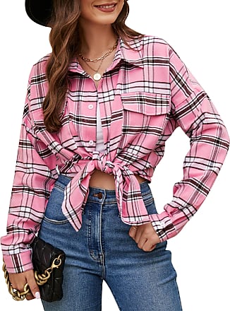 PINKMARCO Oversized Flannel Shirts for Women Plaid Shirt Plus Size Button  Down C