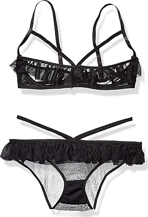 iCollection Womens Lace /& Mesh W//Fringes Bustier /& Open-Crotch Thong