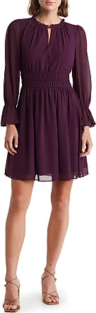 NWT Vince Camuto Seamed Shift in Purple Ruffle Sleeve Stretch Crepe Dress  24W