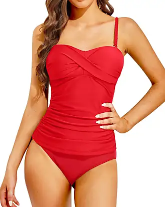 Holipick Two Piece Bandeau Tankini Swimsuits for Women Strapless Bathing  Suits Blouson Swim Top with Bikini Bottoms Teen Girl : : Clothing