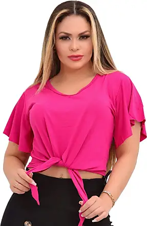Mini Blusa Rosa Feminina Regata Moda Verão Casual em Chiffon
