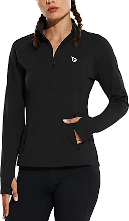  BALEAF Women's Thermal Fleece Pullover Jacket Half Zip  Thumbholes Long Sleeve Running Hiking Tops Gear Workout Shirt Cold Weather  Black XS : Clothing, Shoes & Jewelry