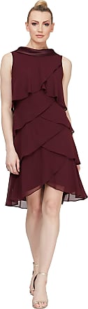 S.L. Fashions Womens Reverse Collar Tiered Party Dress-Closeout, Fig, 18