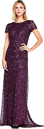 Adrianna Papell Womens Short-Sleeve All Over Sequin Gown, Cabernet, 10