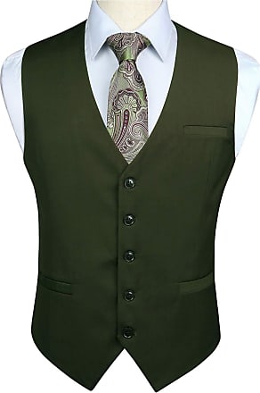 HISDERN Men's Check Waistcoats Formal Classic Plaid Waistcoat Wedding Casual Tartan Suit Vest with pockets