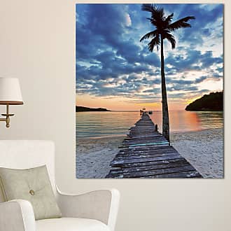 40x20 Blue Design Art PT10531-40-20 Distant Sunset-Seashore Canvas Wall Art-40X20 