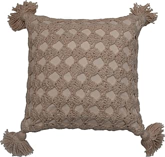 Bloomingville Rustic Decorative Stonewashed Cotton Square Throw Printed Design Pillow Natural & Brown 