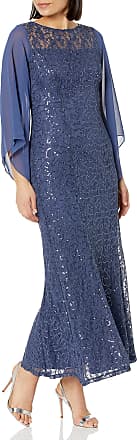 S.L. Fashions Womens Long Sequin Dress, Wedgewood Capelet Sleeve, 16