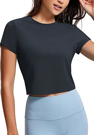 CRZ YOGA Butterluxe Womens Short Sleeve Double Lined Crop Tops Workout T- Shirt