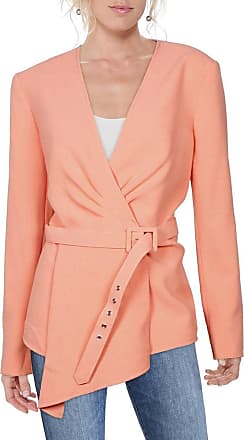 Tahari by ASL Womens Collarless Asymmetrical Belted Jacket, Cantaloupe, 8