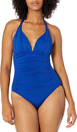 Sue& Joe Womens Swimming Costume Hater Neck Low Back Wrap Padded One Piece Swimsuit