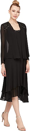 S.L. Fashions Womens Petite Embellished Chiffon Tiered Jacket Dress, Black, 16P