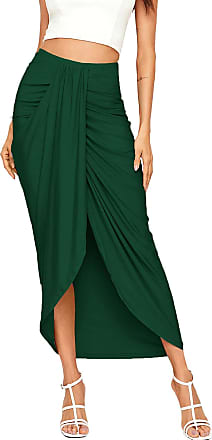 SheIn Women's Plus Ruched Front Wrap Skirts Asymmetrical Elastic High Waist Side Split Midi Skirt 