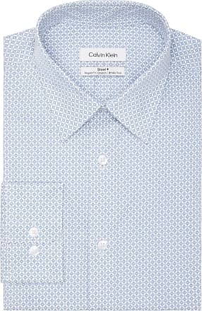 Calvin Klein Mens Dress Shirts Non Iron Stretch Regular Fit Print, Slate Blue, 15.5 Neck 34-35 Sleeve