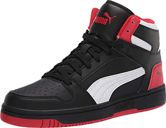 puma black and red sneakers