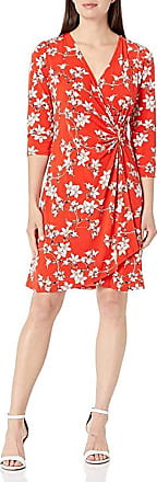 Calvin Klein Womens 3/4 Sleeve Faux Wrap Dress with Hardware