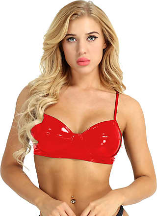 ACSUSS Women's Shiny Latex Rubber Bra Strappy Wire-Free Bralette Rave Bustier Top 