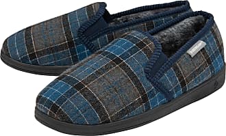 Mens Dunlop Slippers Check Warm Faux Fur Lined Twin Gussets Outdoor House Sole 