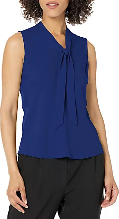Kasper Separates Size L sleeveless blue/black blouse back keyhole