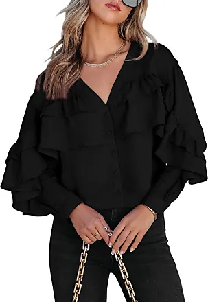 Womens Casual Mixed Colors Ruffles Frilly Stand Collar Blouse Long