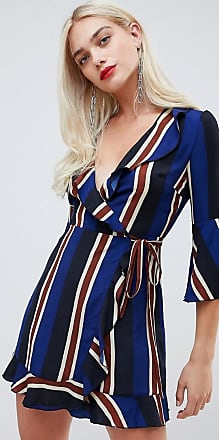 outrageous fortune ruffle wrap dress with fluted sleeve in black